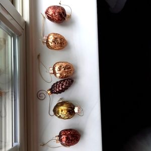 6 walnut and pinecone Christmas ornaments